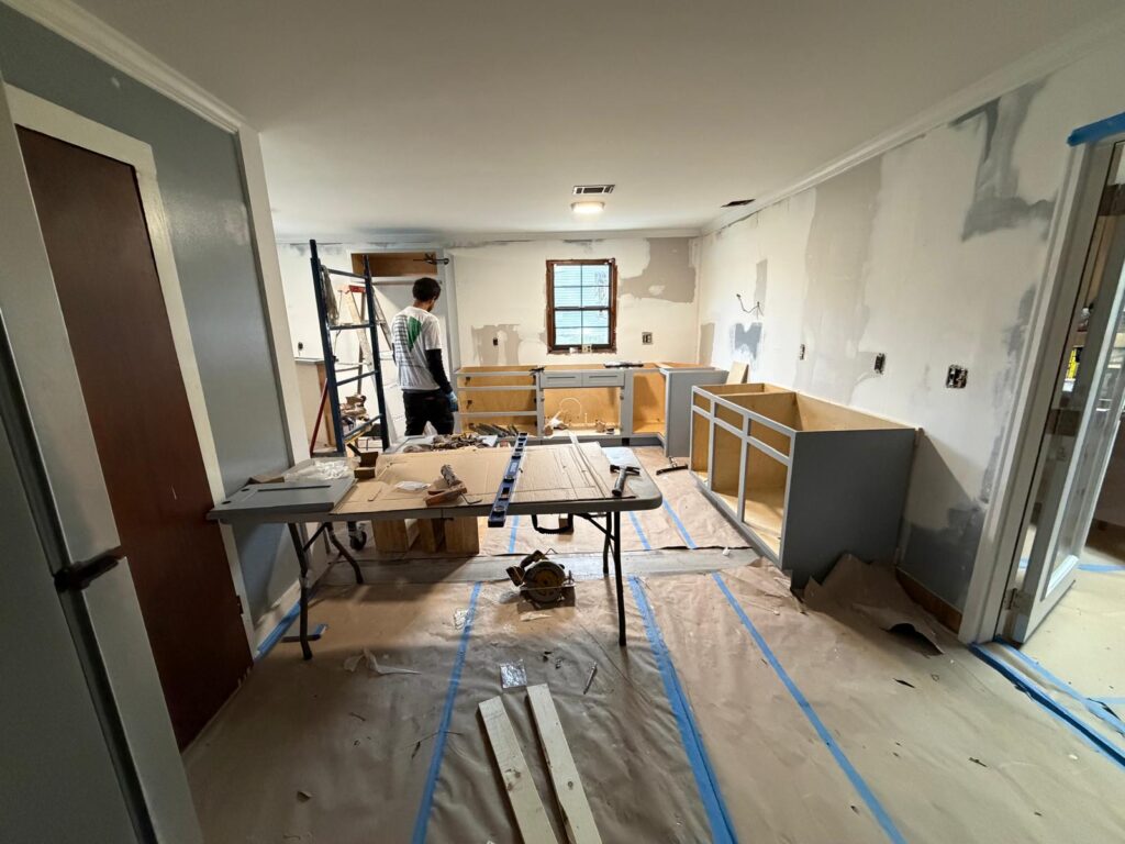 Interior kitchen and living space during a remodeling project