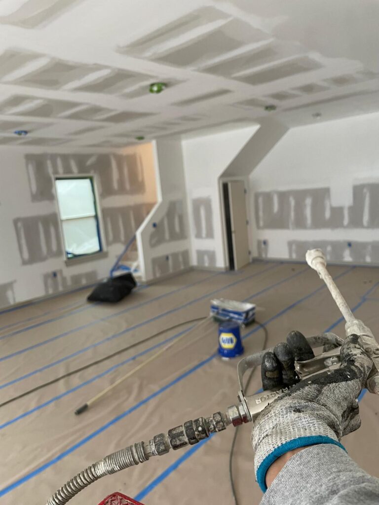 Drywall preparation during an interior ceiling and wall project